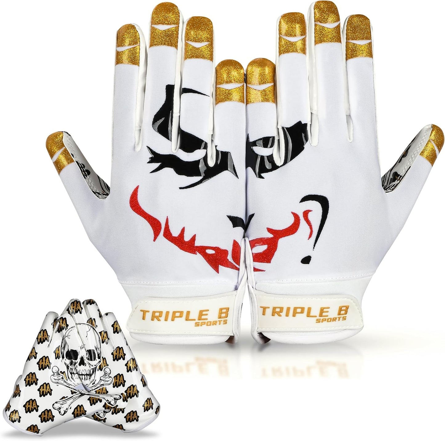 TRIPLE B SPORTS Youth Football Receiver Gloves - White & Gold