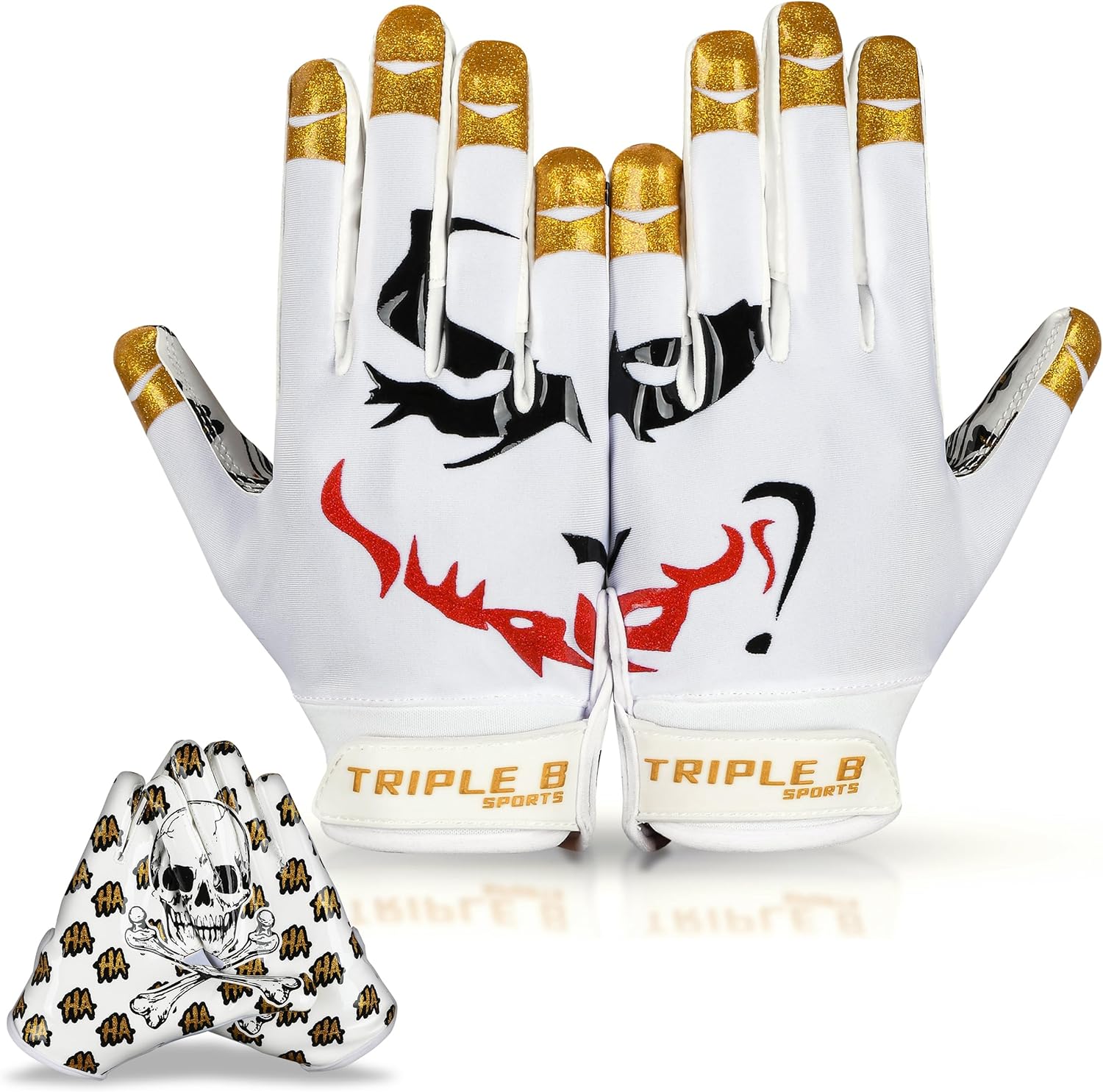 TRIPLE B SPORTS Youth Football Receiver Gloves - White & Gold