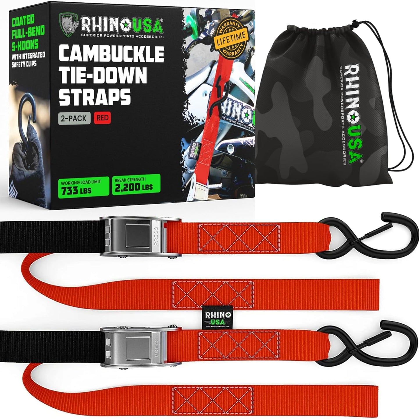 Rhino USA Motorcycle Tie Down Straps for Secure Transport