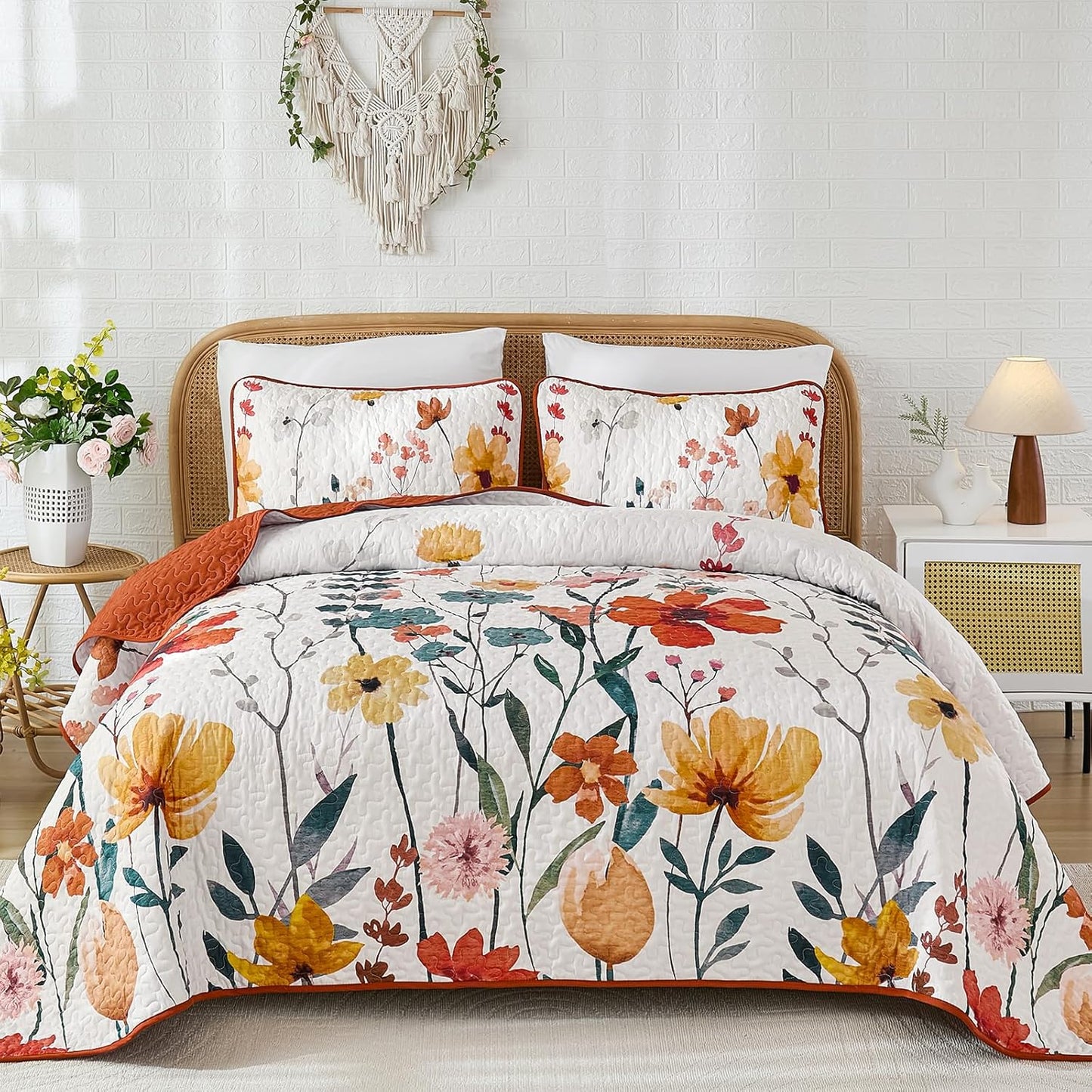 Anibedding Floral Quilt Set Queen Size for Cozy Home Decor