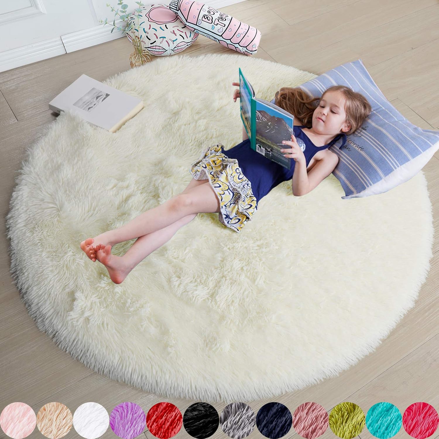 Fluffy Round Rug 5Ft for Bedroom Living Room Aesthetic Decor
