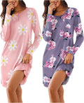 Ekouaer Women's 2 Pack Sleepshirt Dress - Comfortable Long Sleeve