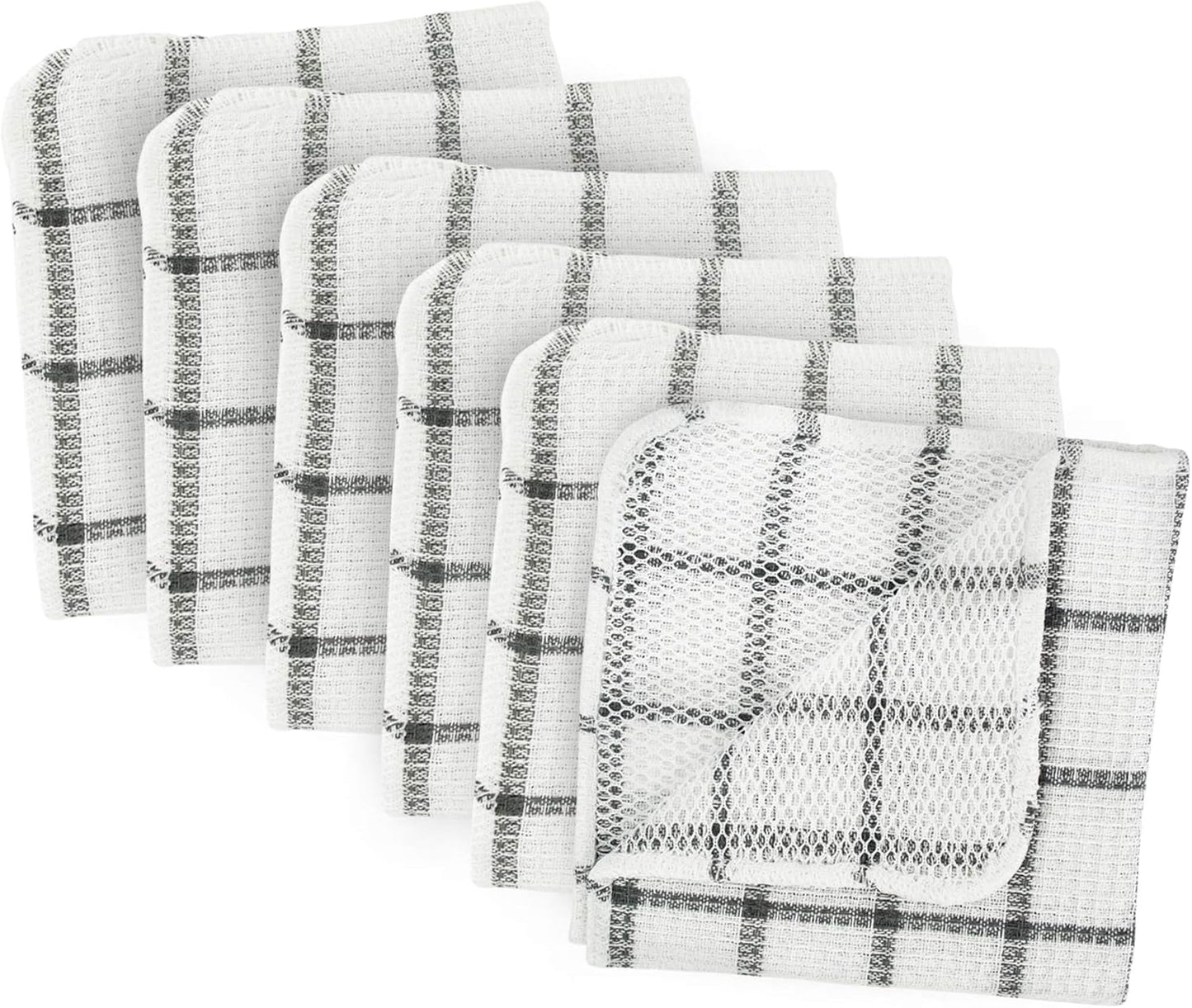 6pc DII Windowpane Dishcloths White/Gray