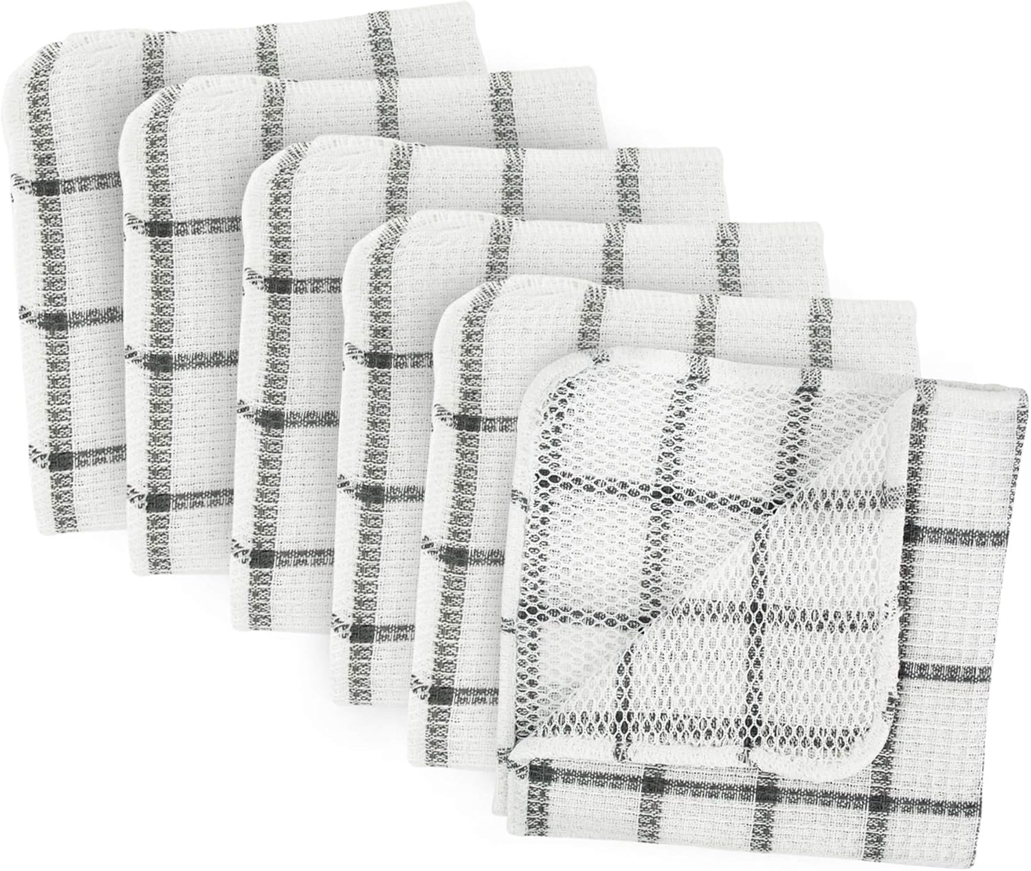 6pc DII Windowpane Dishcloths White/Gray