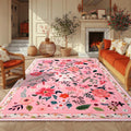 6x9 Pink Floral Rug for Living Room - Machine Washable Floral Accent