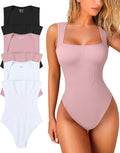 OQQ Women's Ribbed Strappy Square Neck Bodysuits - 3 Pack Shoes