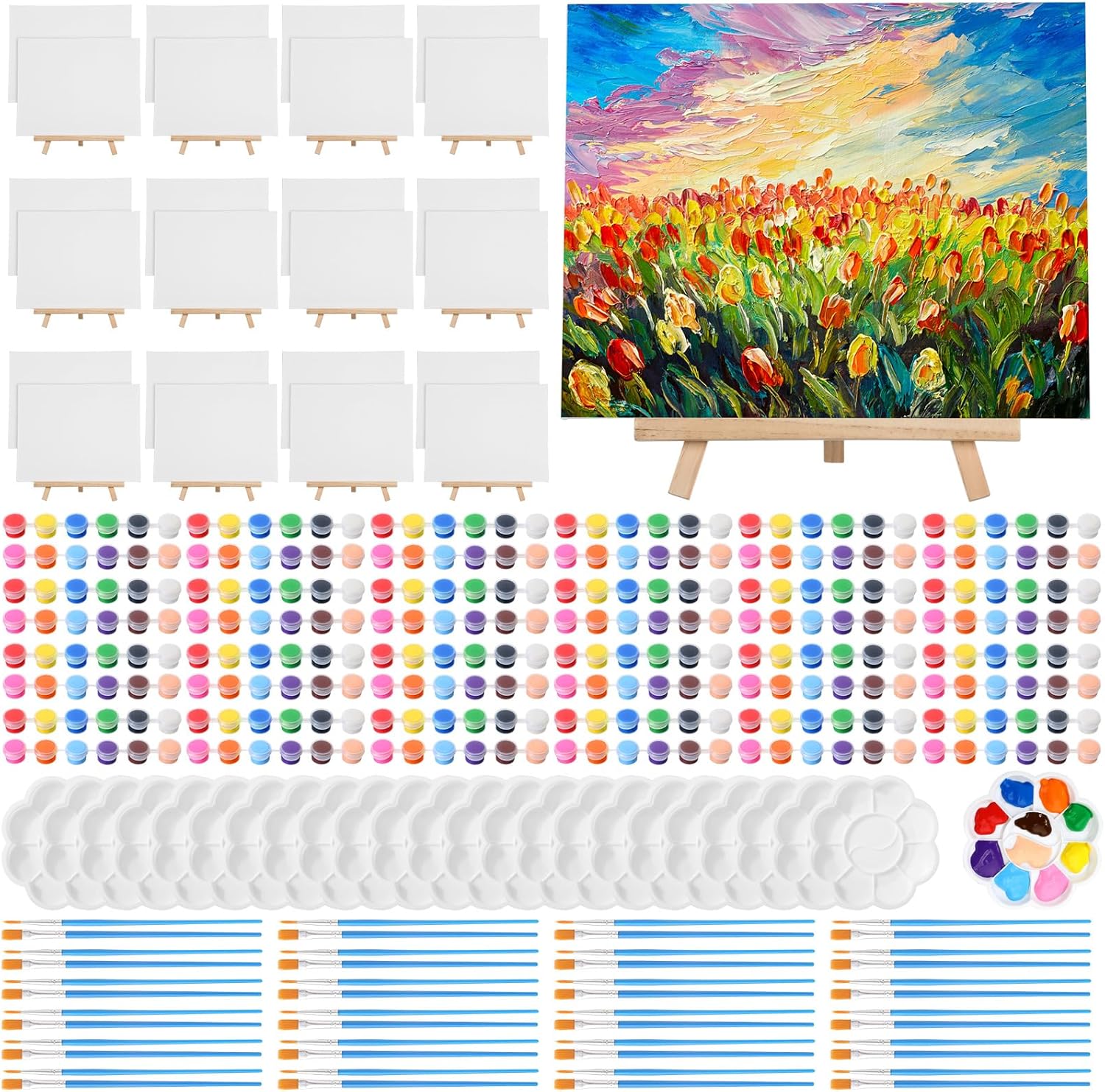 Qilery 24 Set Canvas Boards and Easel for Painting Fun