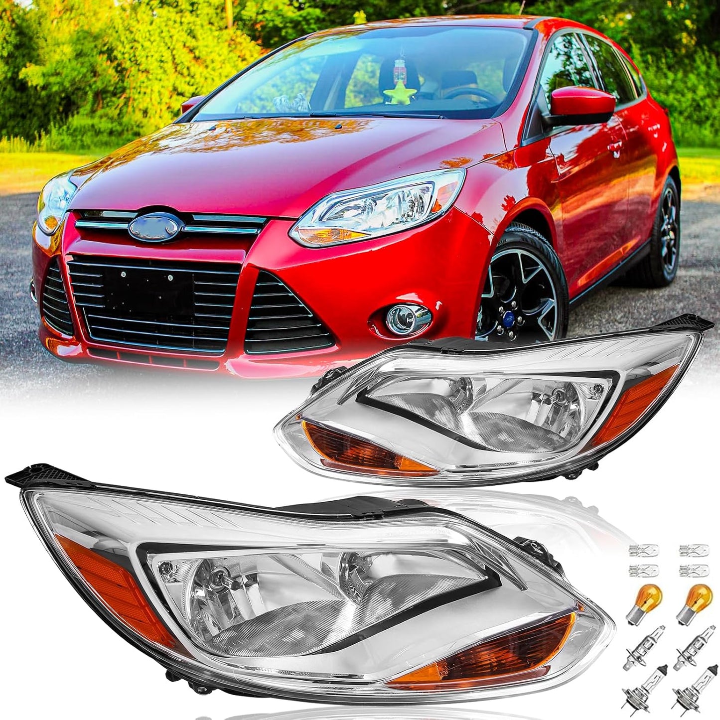 Headlights Assembly with Bulbs for 2012-2014 Ford Focus Models
