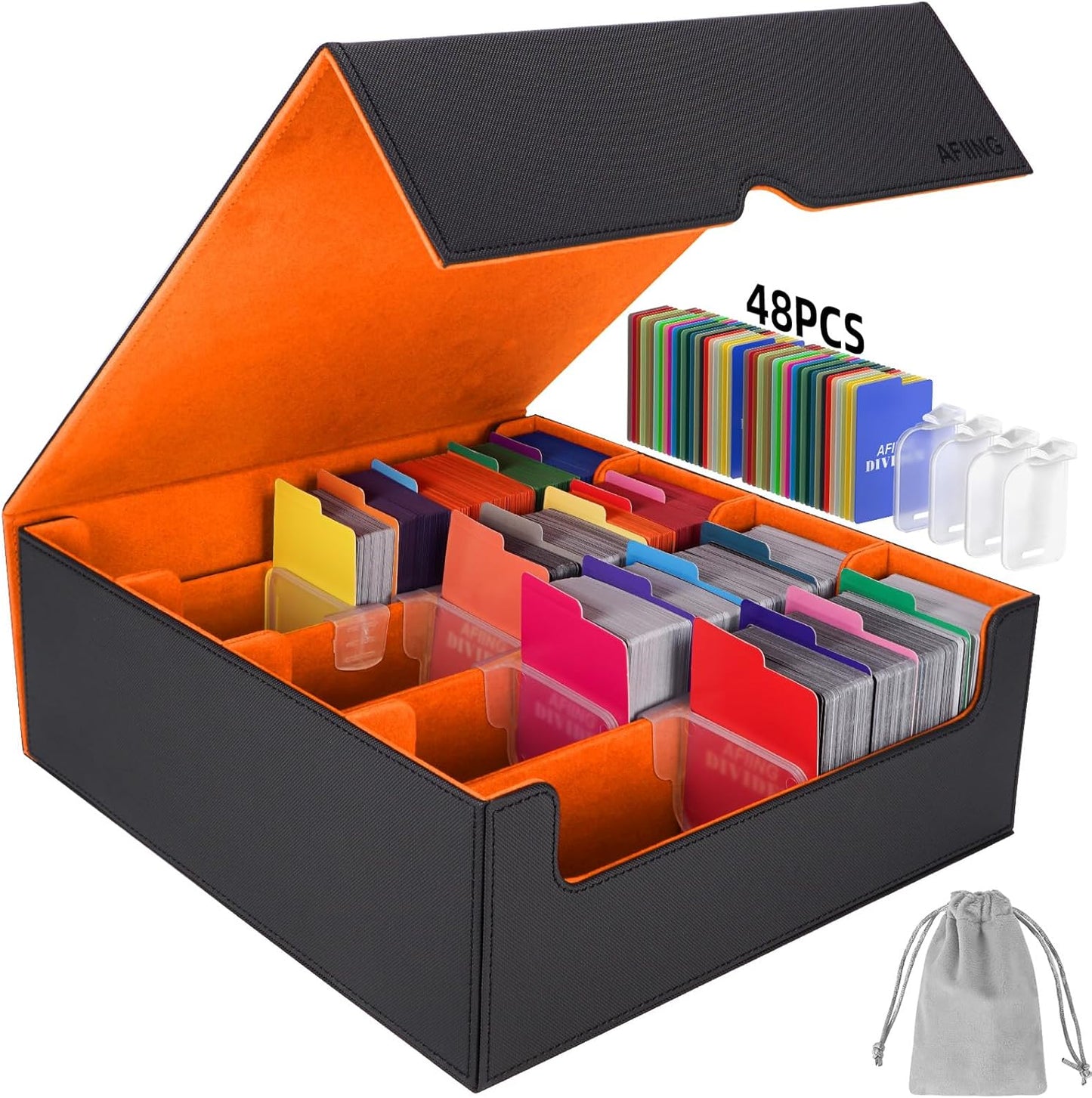 AFIING 4-Row Trading Card Storage Box for 3200+ Cards