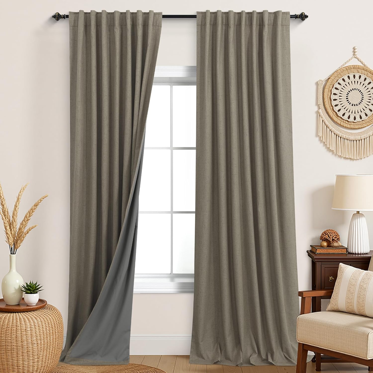 KOUFALL Dark Taupe Brown Curtains for Living Room 108 Inches
