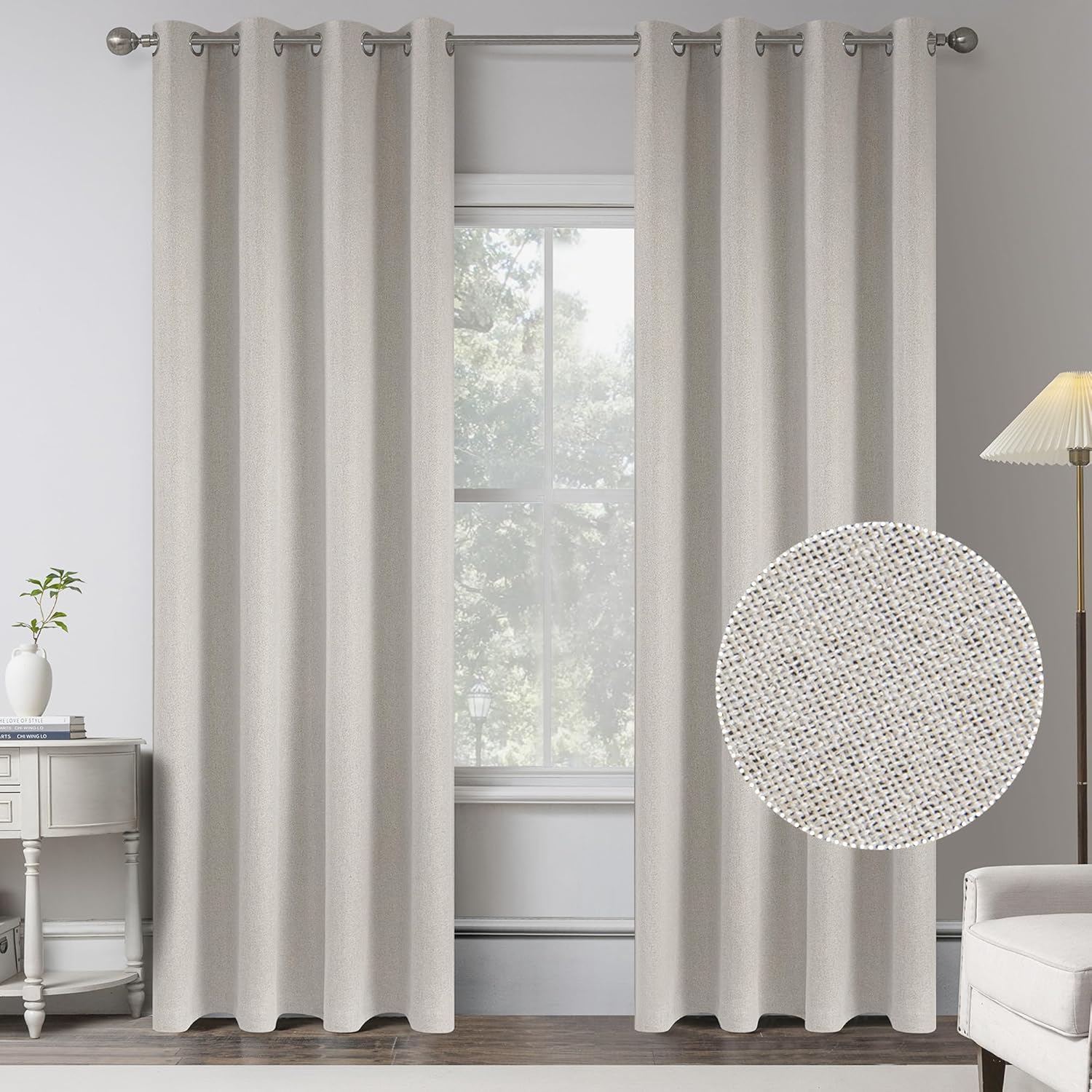 KEQIAOSUOCAI Beige 100% Blackout Linen Curtains for Bedroom