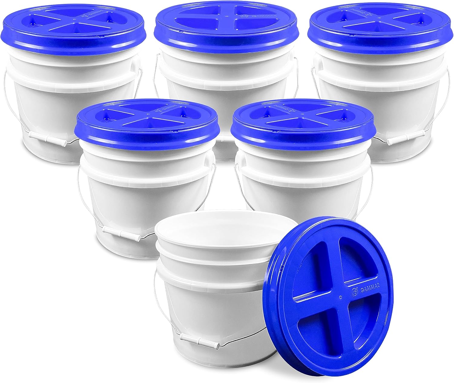 3.5 Gallon White Bucket with Blue Gamma Lid for Food Storage