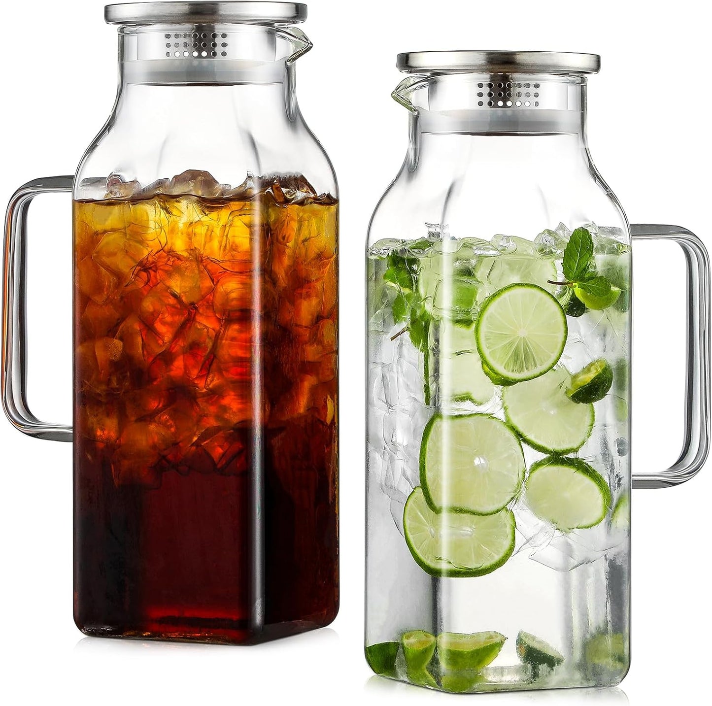 Netany 2 Pack 68 oz Square Glass Pitcher for Hot and Cold Drinks