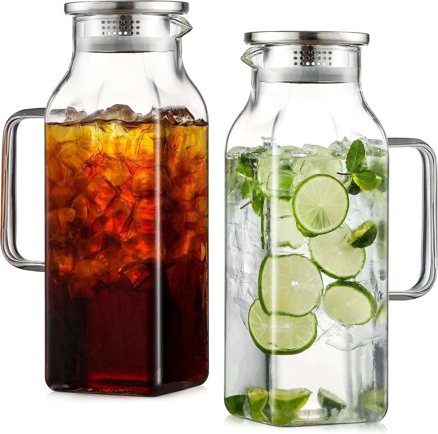 Netany 2 Pack 68 oz Square Glass Pitcher for Hot and Cold Drinks