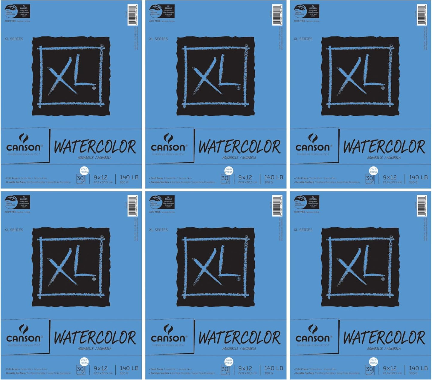 Canson XL Series Watercolor Textured Paper Pad 6-Pack Bundle