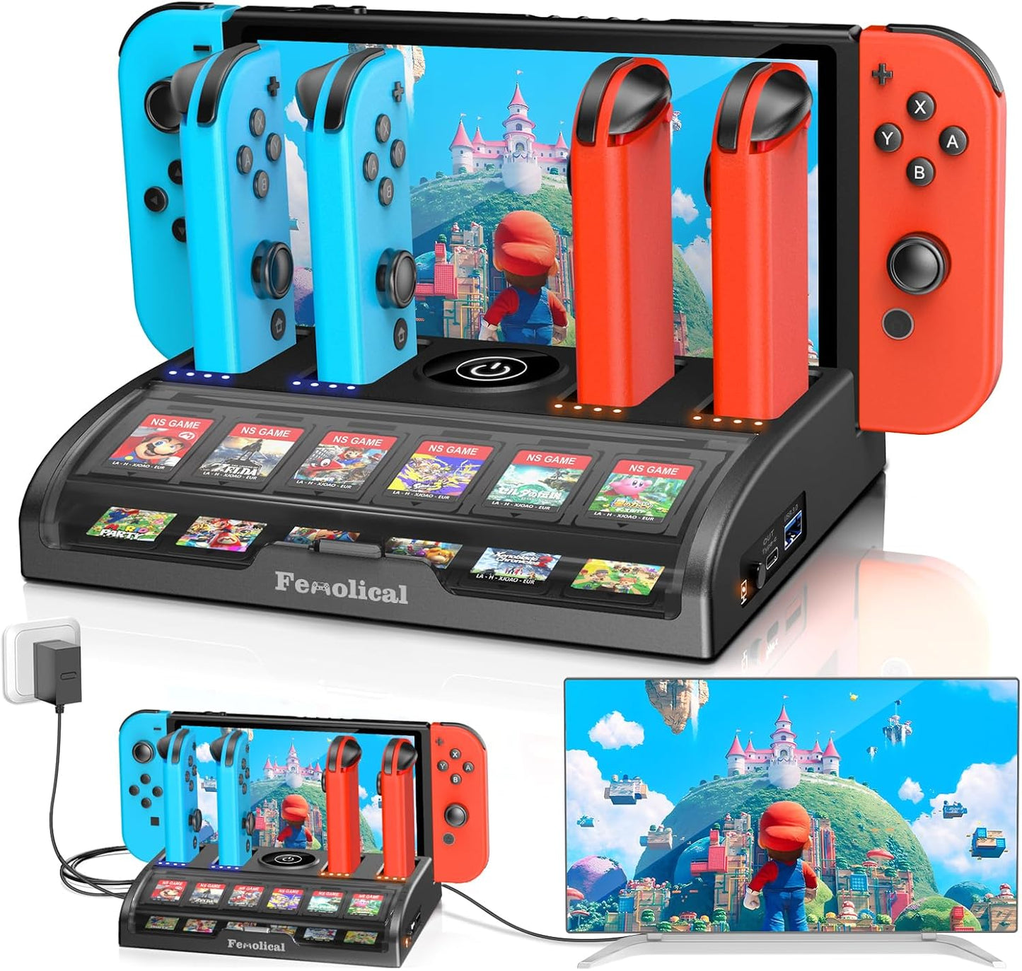 TV Switch Dock Station for Nintendo Switch with 12 Game Slots