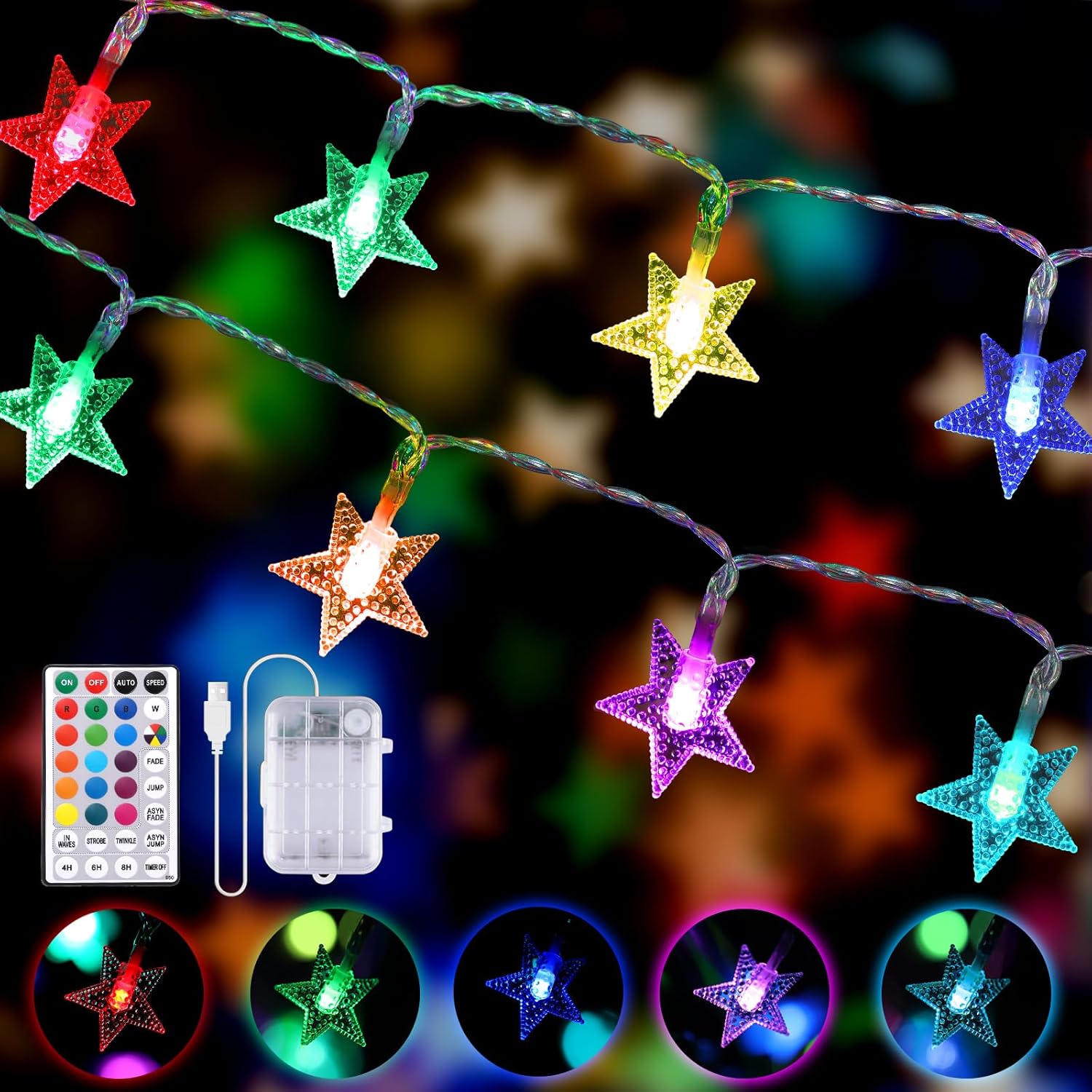 Lecone Color Changing Star String Lights: 16 Colors, Remote Control, Timer - Transform Any Space!