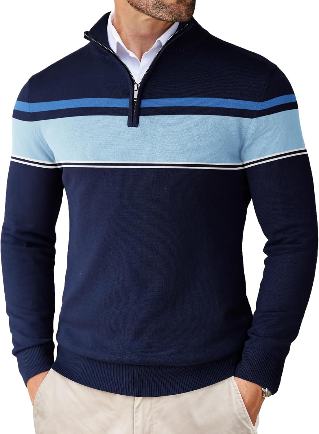 COOFANDY Men's Quarter Zip Pullover Sweater for Casual Style