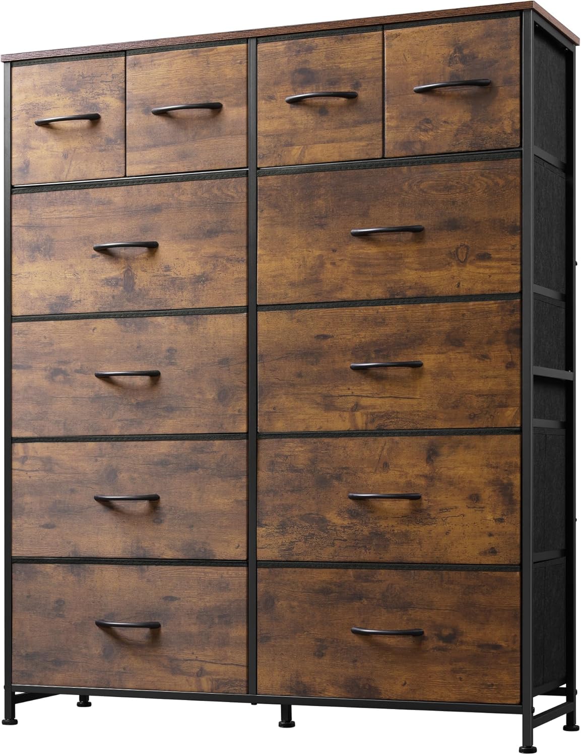 WLIVE Tall Console Table with 12 Fabric Drawers for Storage