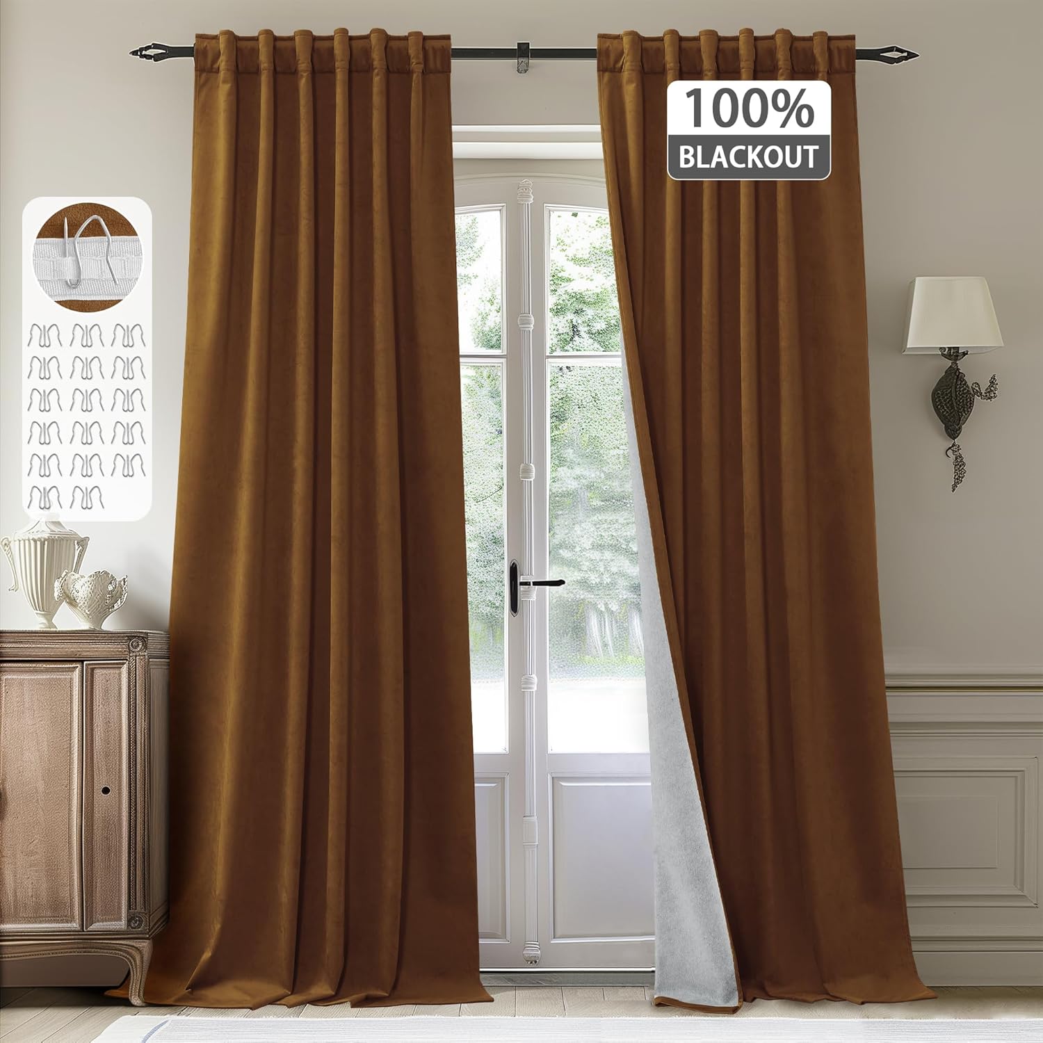 StangH Gold Brown Velvet Curtains - 100% Blackout Luxury