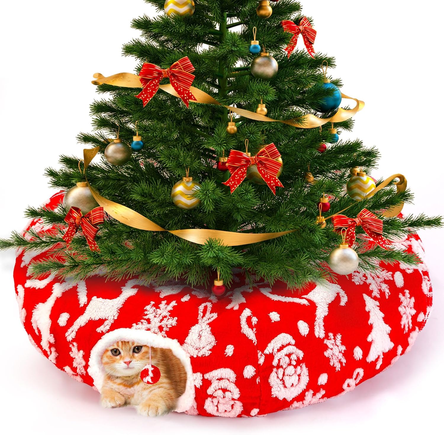 Cat Tunnel Bed Christmas Tree Skirt for Indoor Cats - Fun & Cozy