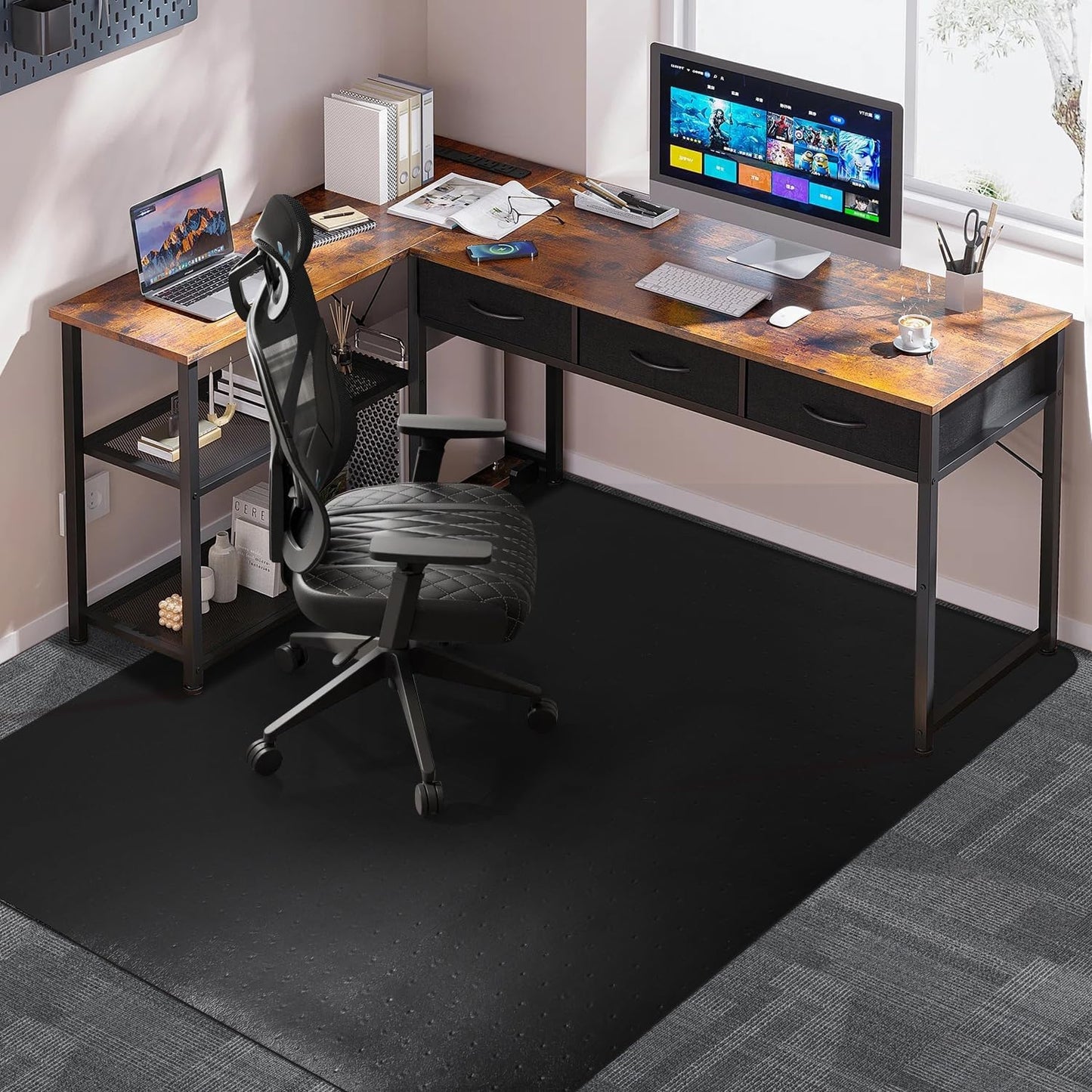 Large Office Chair Mat for Carpet, 46x60 Anti-Slip Protector