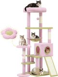 Flower Cat Tree 61 in Cute Multi-Level Tower - Cozy Hammock & Condo