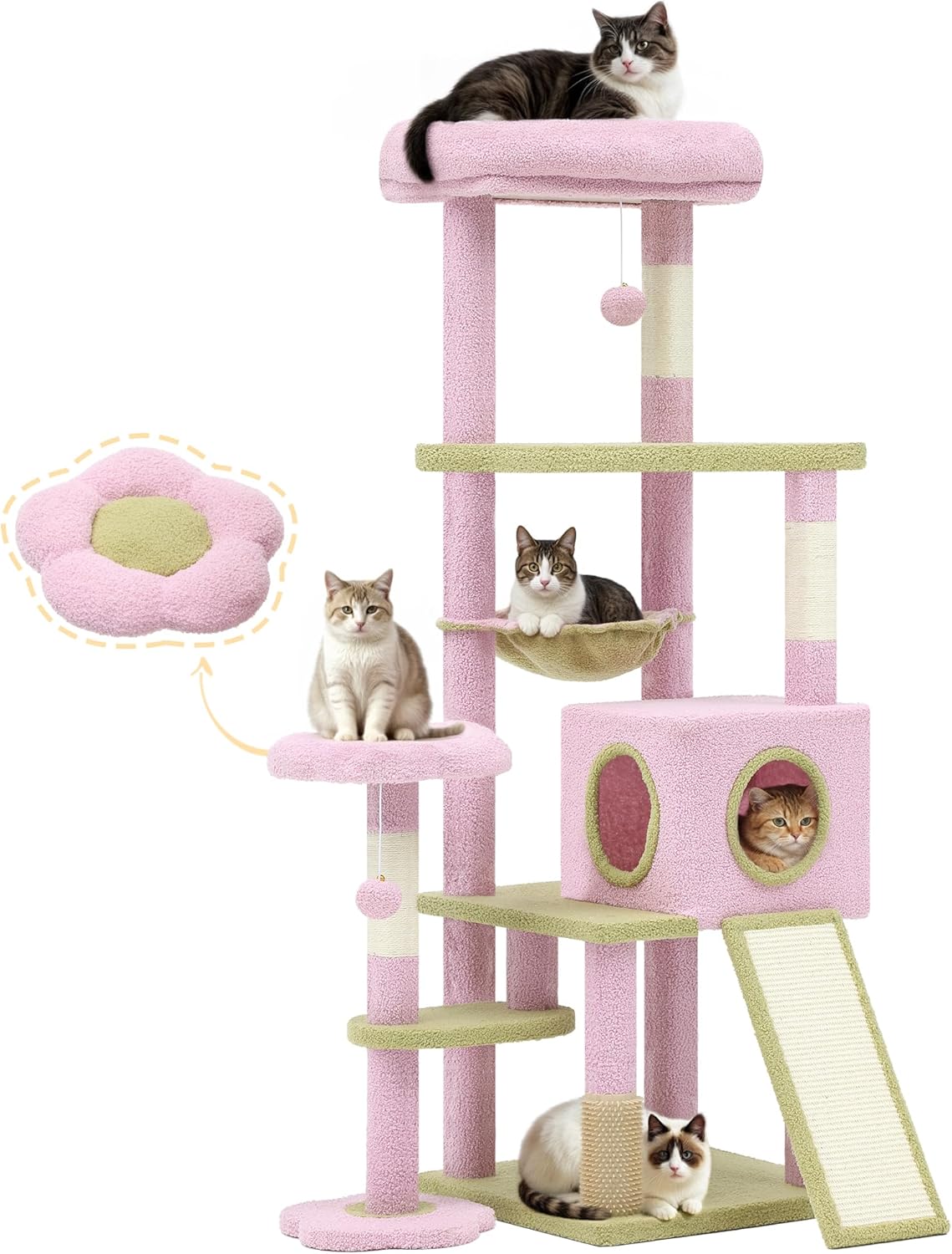YITAHOME 61 in Flower Cat Tree with Large Hammock and Condo