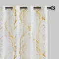 Linen Semi Sheer Curtains Gold Tree Print - Light Filtering Panels
