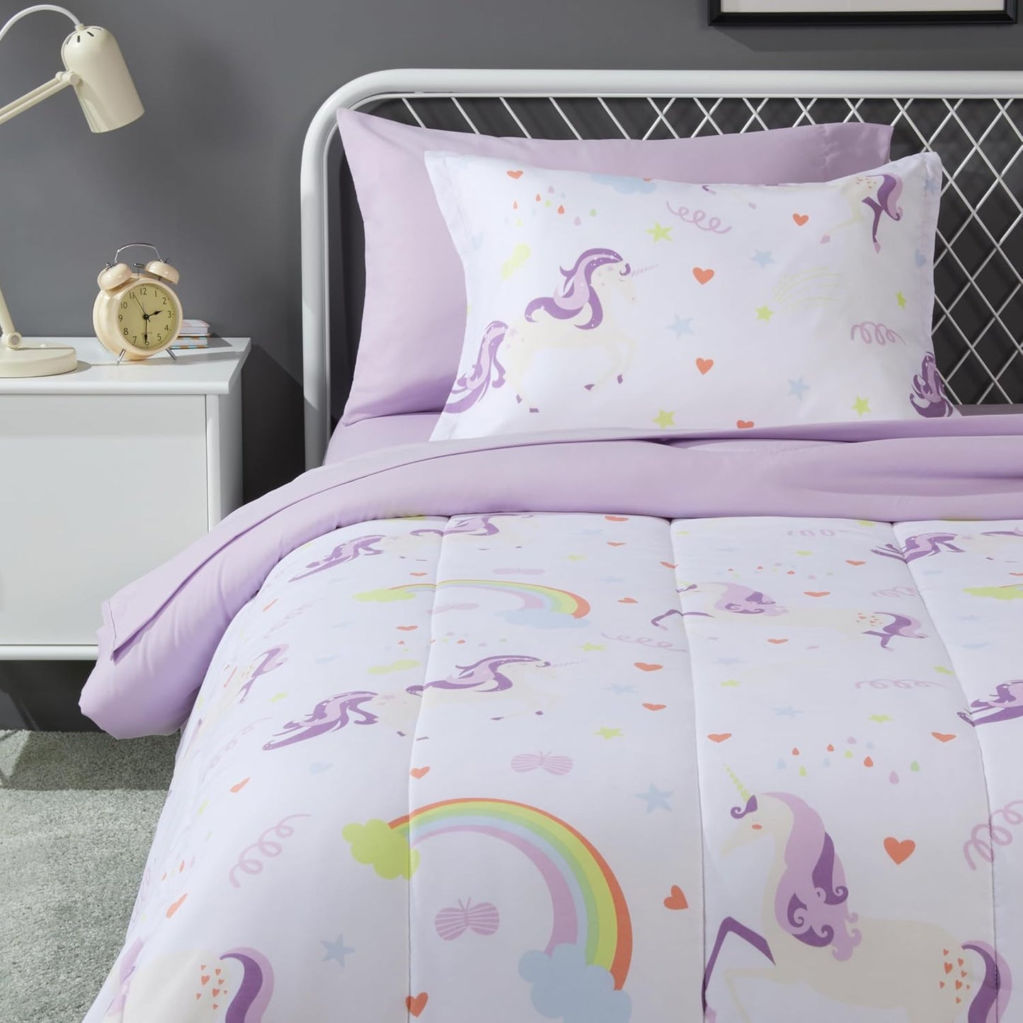 Microfiber Kid's Bed-in-a-Bag Unicorn Print Twin Bedding Set