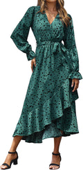 Womens V Neck Floral High Waist Ruffle Dress - Fall 2025