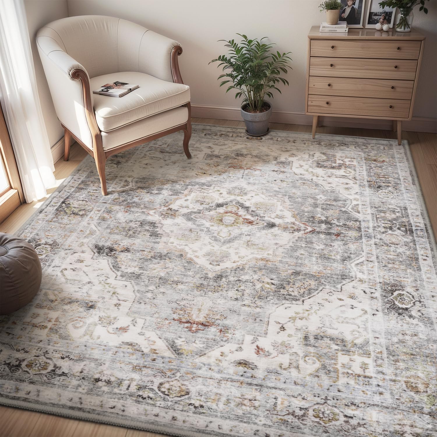 Soft Vintage Area Rugs for Living Room - Non Slip Washable Rug