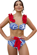 Women High Waisted Swimsuit Flounce Straps Bikini Bathing Suit