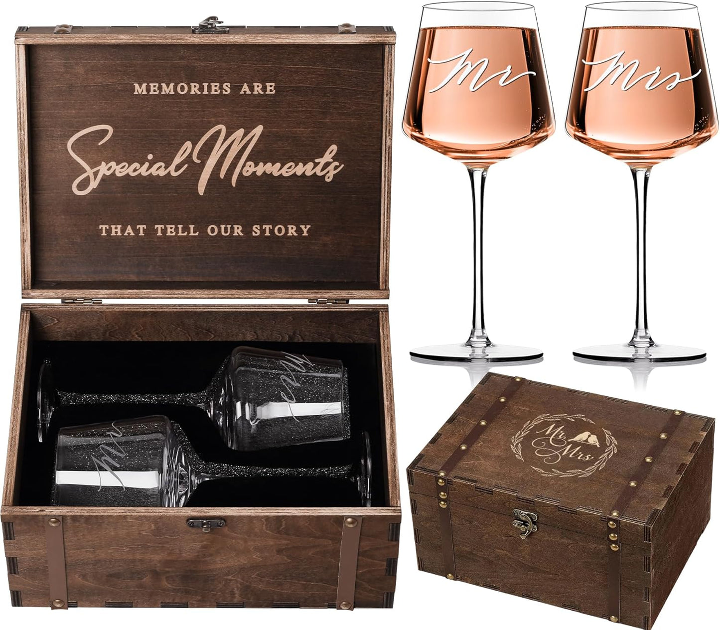 Mr Mrs Wine Glasses Gift Set for Weddings and Engagements