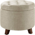 Round Linen Ottoman with Storage, Tufted 20in - Compact Seating