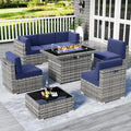 LayinSun 8 Piece Patio Furniture Set with 44in Propane Fire Pit