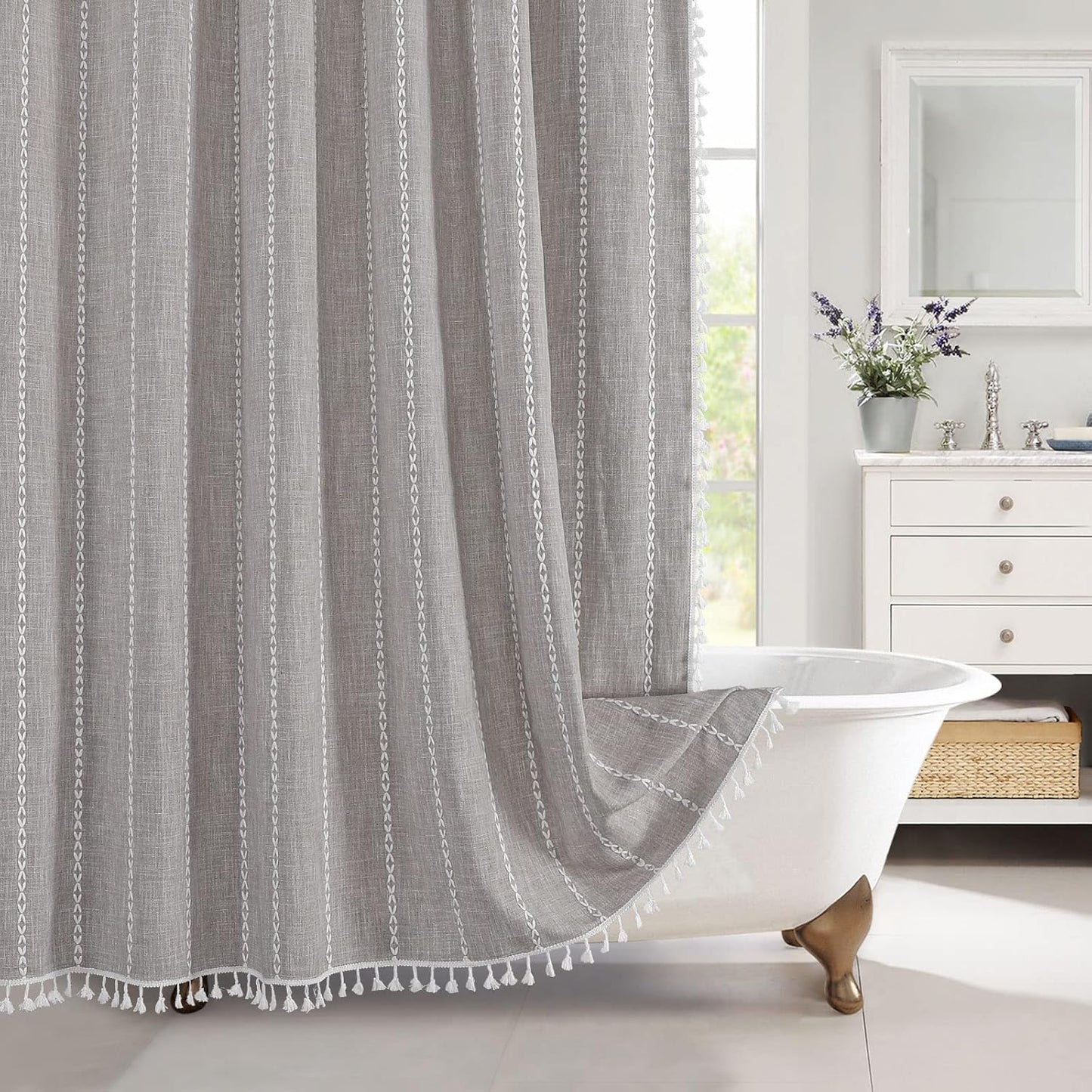 MitoVilla Boho Long Shower Curtain for Chic Cottagecore Decor