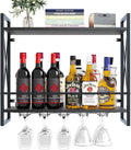 Dokser Wine Rack Wall Mounted 2 Tier Shelf - Rustic Industrial Wall