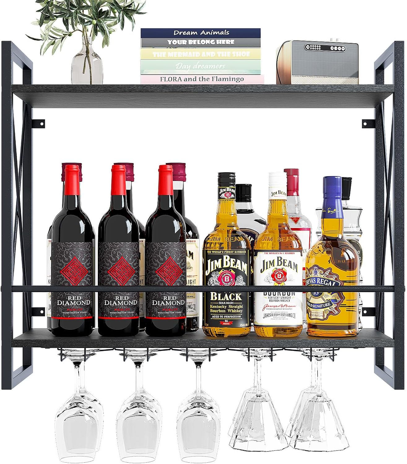 Dokser Wine Rack Wall Mounted 2 Tier Shelf for Rustic Decor