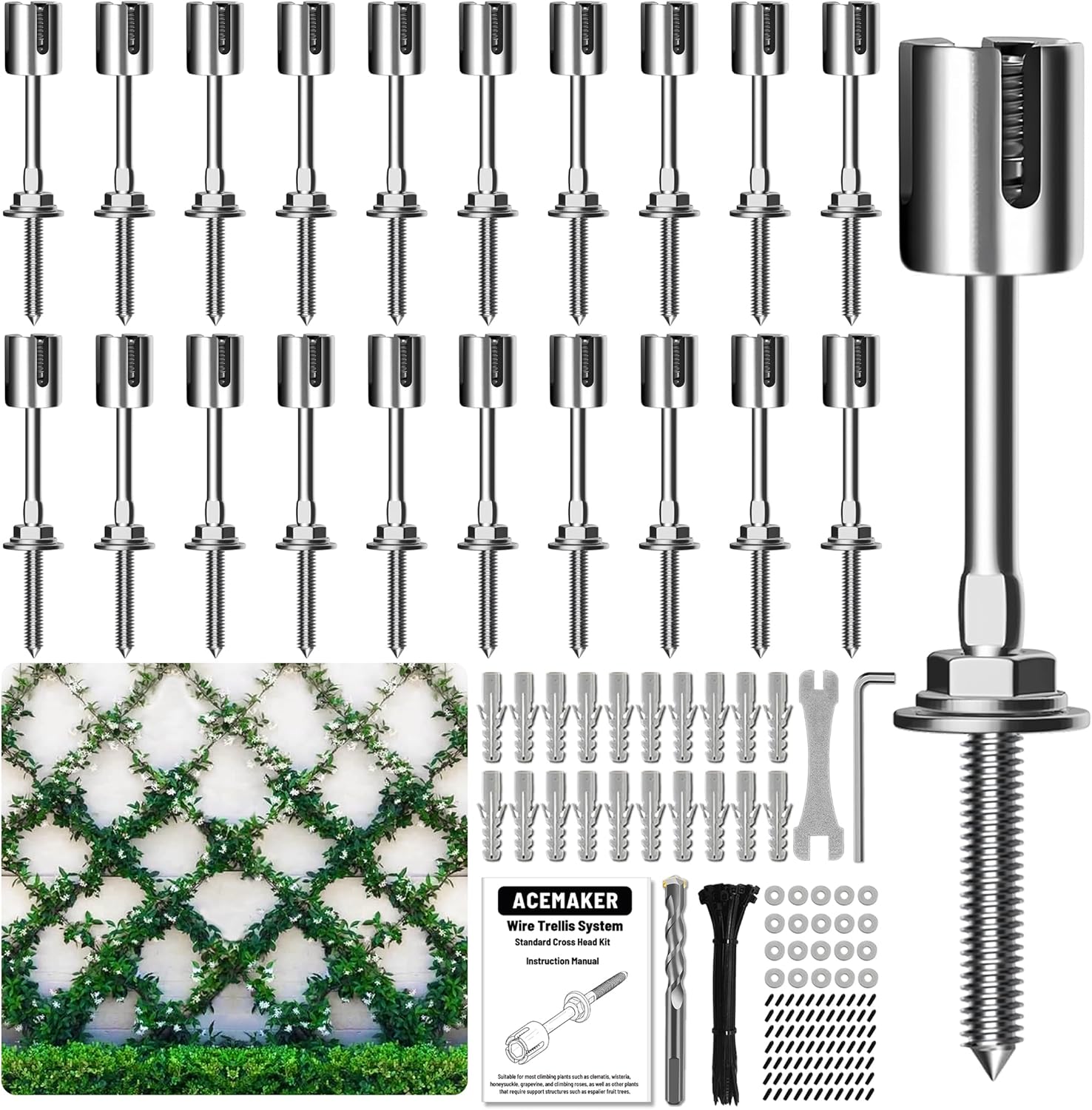Wire Trellis for Climbing Plants Outdoor - 20 Set Wall Kit