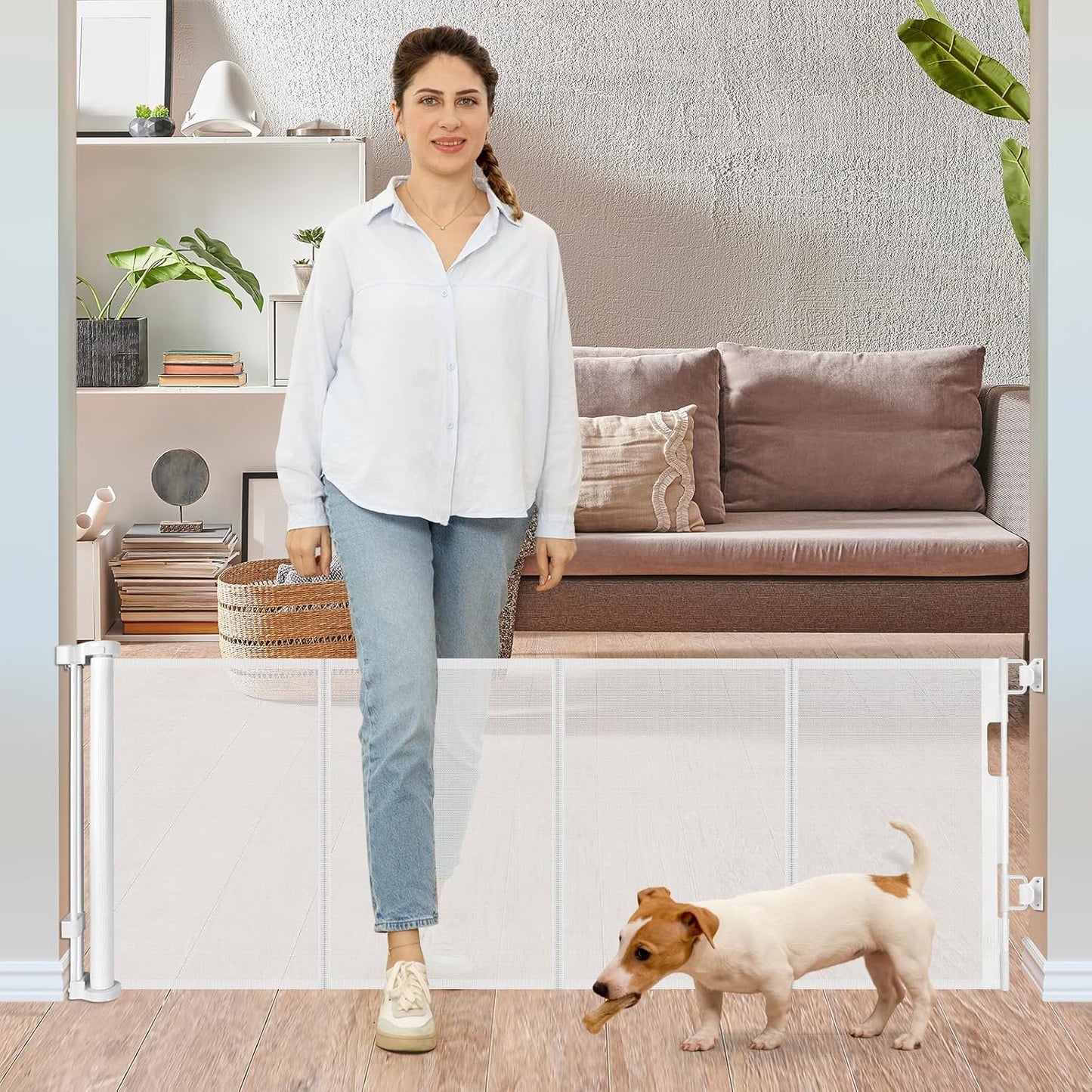 24 Inch Tall Retractable Dog Gate for Indoor and Outdoor Use
