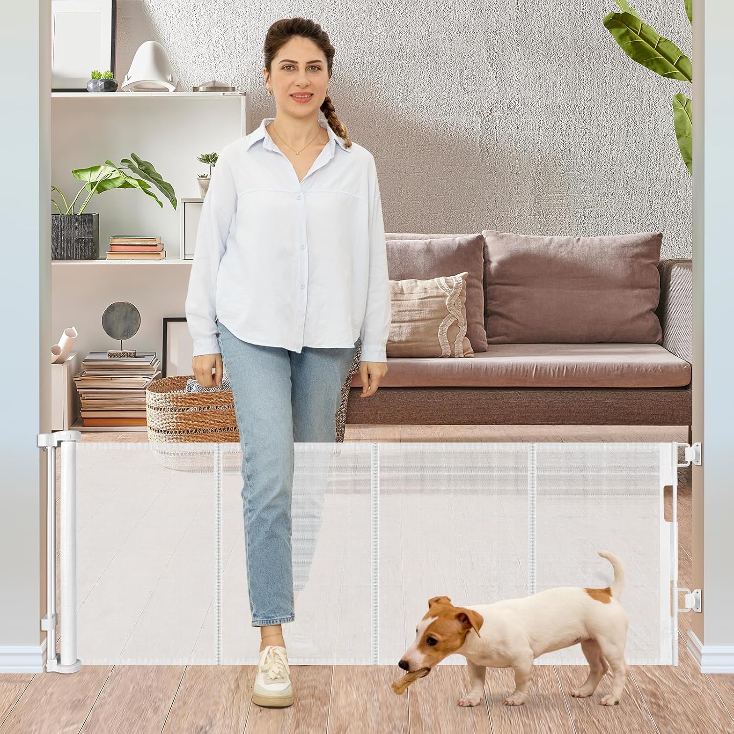 24 Inch Tall Retractable Dog Gate for Indoor and Outdoor Use