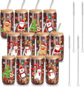 12 Pcs Christmas Glass Cups with Bamboo Lids and Straws Set