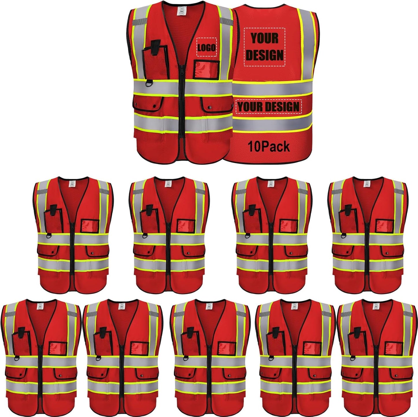 Reflective Vest Class 2 Safety Vests with Pockets and Zipper