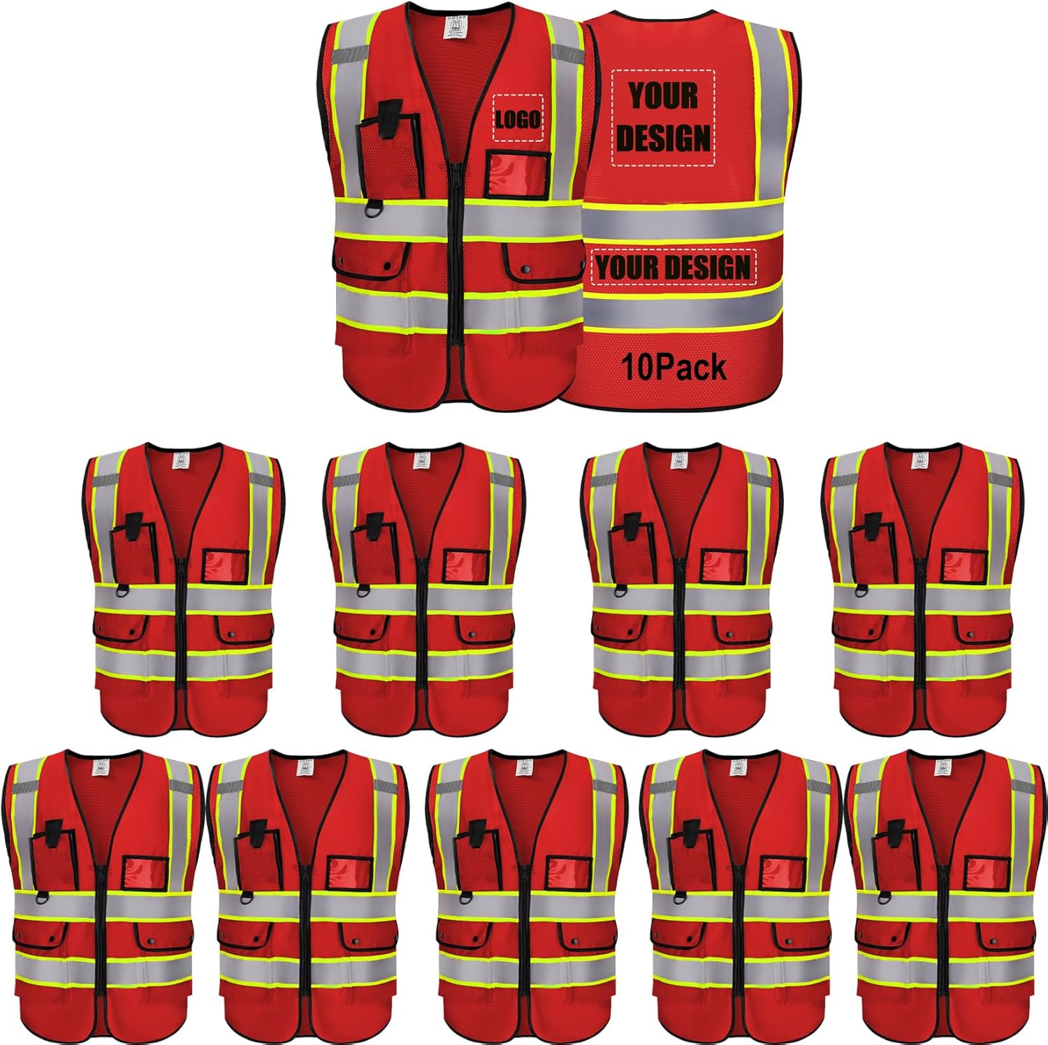 Reflective Vest Class 2 Safety Vests with Pockets and Zipper