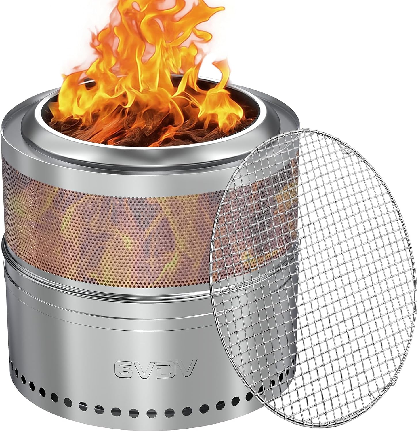 GVDV Smokeless Firepit 20 Inch with Grill Rack for Outdoor Fun