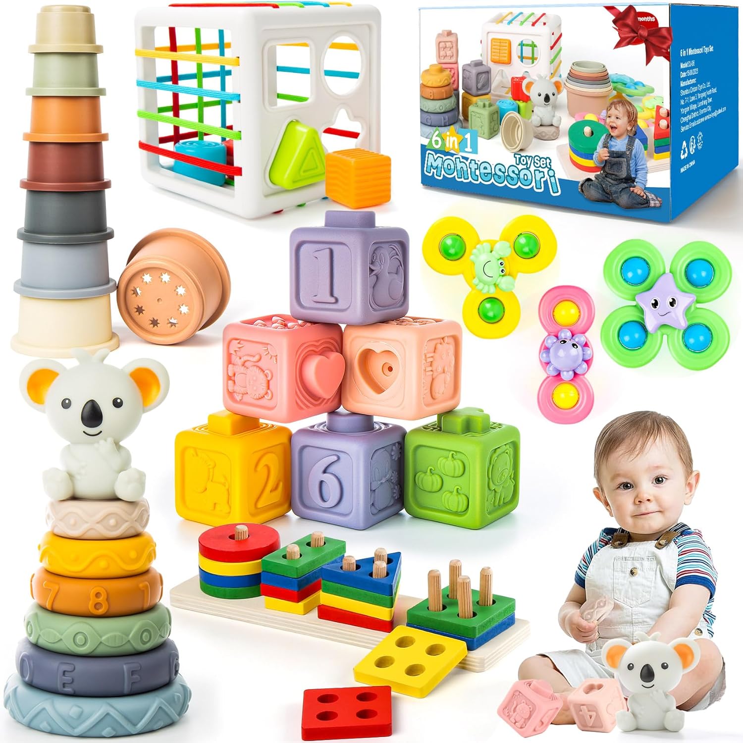 6-in-1 Montessori Baby Toy Set for Sensory Learning