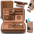 TISFA Cigar Humidor with Leather Cedar Wood Case and Lighter