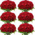 Artificial Burgundy Rose Stems 50 Pcs Bulk Bouquet - Realistic Silk