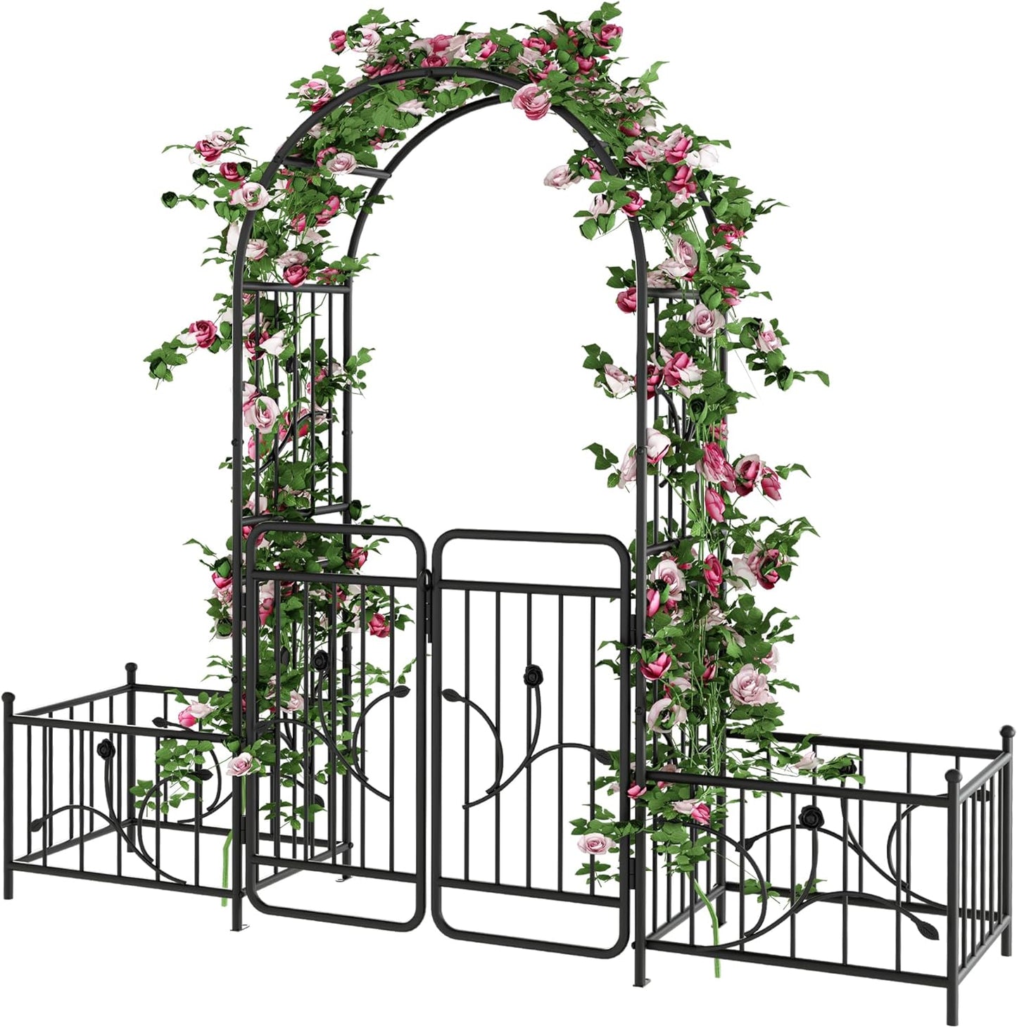 YITAHOME 87in H Metal Garden Arbor with Gate & Planter Boxes